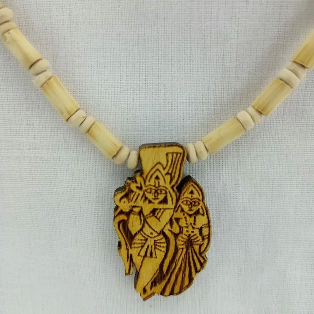 MAYAPURI 100 % Original Tulsi Mala With Radha-Krishna Pendant - Tulsi Wood Locket- Single Piece
