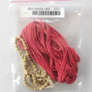 Dor Mala - "ডোর, মালা" - "डोर, माला" -  Set Of 1 Piece- Red cotton Kalava Raksha Sutra -Wooden Mala
