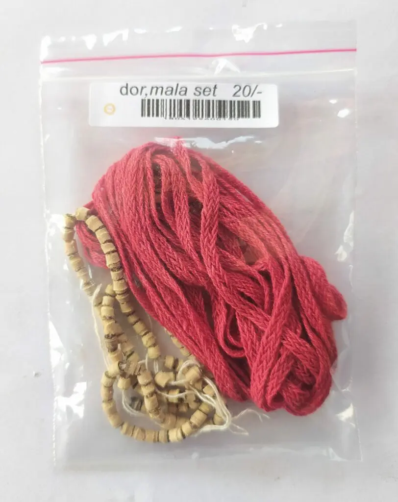 Dor Mala - "ডোর, মালা" - "डोर, माला" - Set Of 1 Piece- Red cotton Kalava Raksha Sutra -Wooden Mala