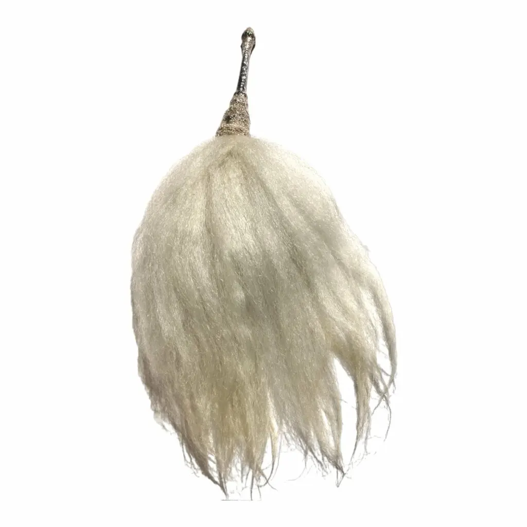 100% original Chamar - Chanvara - Chawar - Yak Tail Fly Whisk - With Fancy German Sliver Handle. 40 gm+ , 11" × 6" Tail (approx)