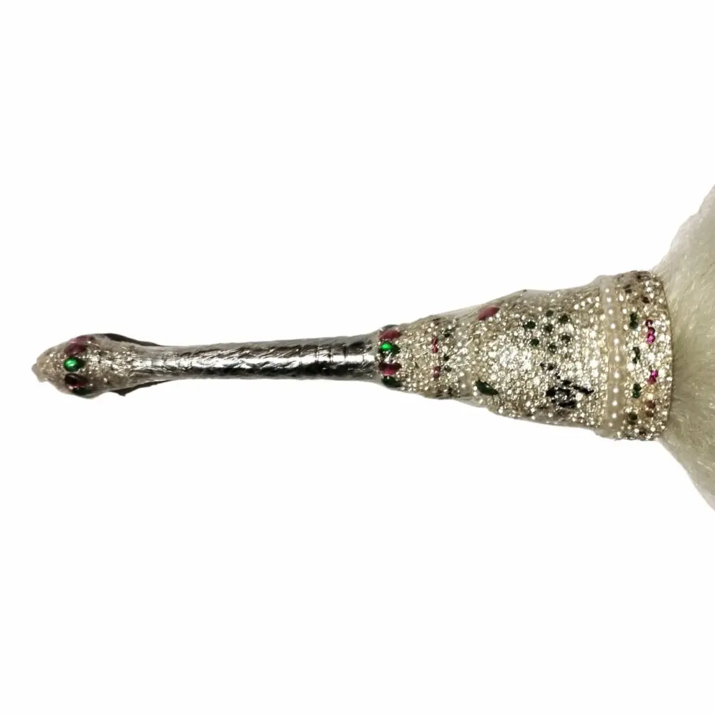 100% original Chamar - Chanvara - Chawar - Yak Tail Fly Whisk - With Fancy German Sliver Handle. 40 gm+ , 11" × 6" Tail (approx) - Image 2