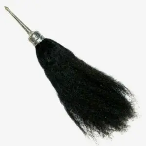 Original Black Chamar (Synthetic Hair) - Chanvara - Chawar - Yak Tail Fly Whisk - German Sliver Handle. 100 gm+ , 12" × 6" Tail (approx)