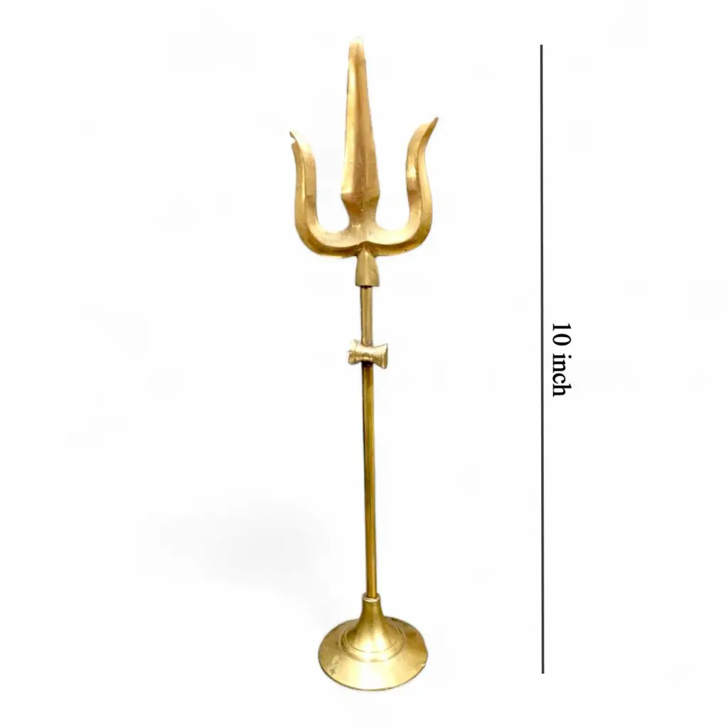 Pure Brass Trishul - 10 Inch (Height) - For 7 and 8 No Shiva lingam - Image 2