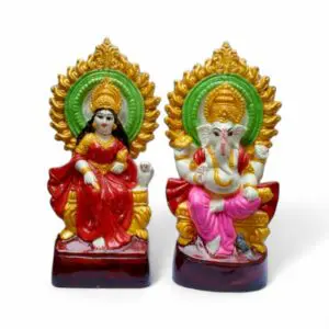 Laxmi Ganesh Ji Ki Murti - "লক্ষ্মী  গণেশ মূর্তি" - "लक्ष्मी गणेश की मूर्ति" - Bengali Style Lakshmi-Ganesh Ji Set - Marble Dust Hand Crafted Murti - 8.5 inch Each.
