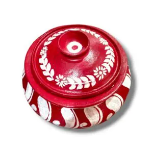 Customised Fabric Coloured Clay Pot 10 Inch Approx - Hand Printed Hadi - Kundo Hari - Patil - Clay Patil With Dhakkan