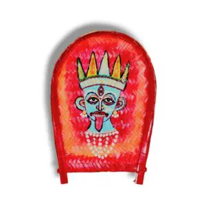 South Dinajpur Special Maa Kali Mukho Printed - Fabric Coloured Bamboo Kulo - Bamboo Tokri - Bamboo Keeper Tray - Bamboo Soop, Bamboo Basket For Puja বাঁশের কুলো।
