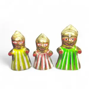 Pure Brass Jagannath, Balaram, Subhadra Bigraha - 6.5 Inch Jagannath, 6 Inch Balaram and 5.9 Inch Subhadra Murti