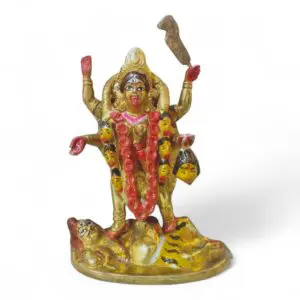 Pure Brass Maa Kali Murti - 9" × 6.5" Pure Brass Maa Kali Murti - Raksha Kali Mata Murti For House, Mandir etc.