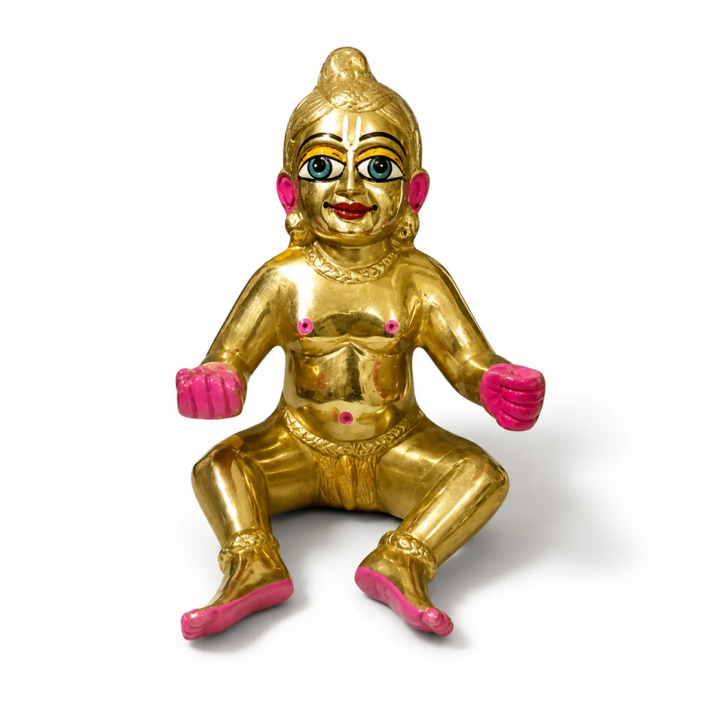 Sitting Laddoo Gopal - 10 No. - 12 inch - 3.7 kg Approx Brass Laddu Gopal Murti Big Size - Sitting Laddu Gopal Pure Pital Brass Laddoo Gopal To Worship