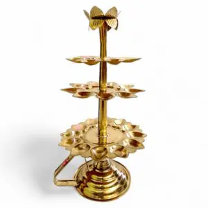 28 Batti - 28 Diya - 28 Pradeep For Arati - Pure Brass 17" Height Arati Diya - 28 Lamp Aarti Diya