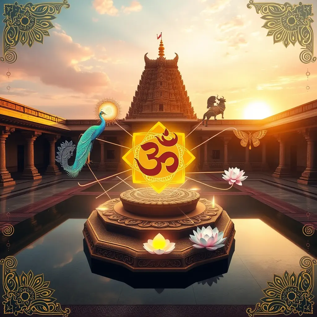 Various Hindu symbols that represent deep philosophical concepts.