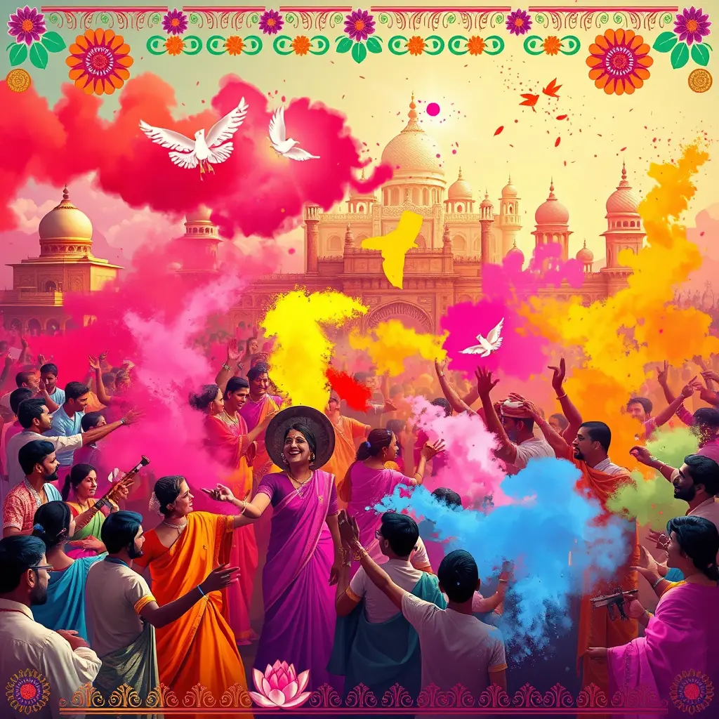 A vibrant celebration of Holi, showcasing the colourful spirit of Bhojpuri traditions