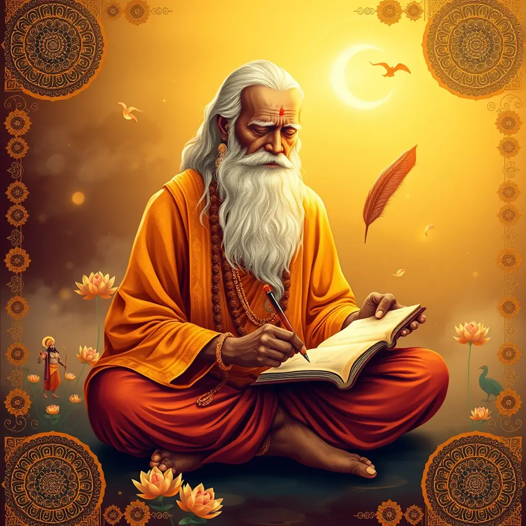 An artistic depiction of ancient Indian epic storytelling