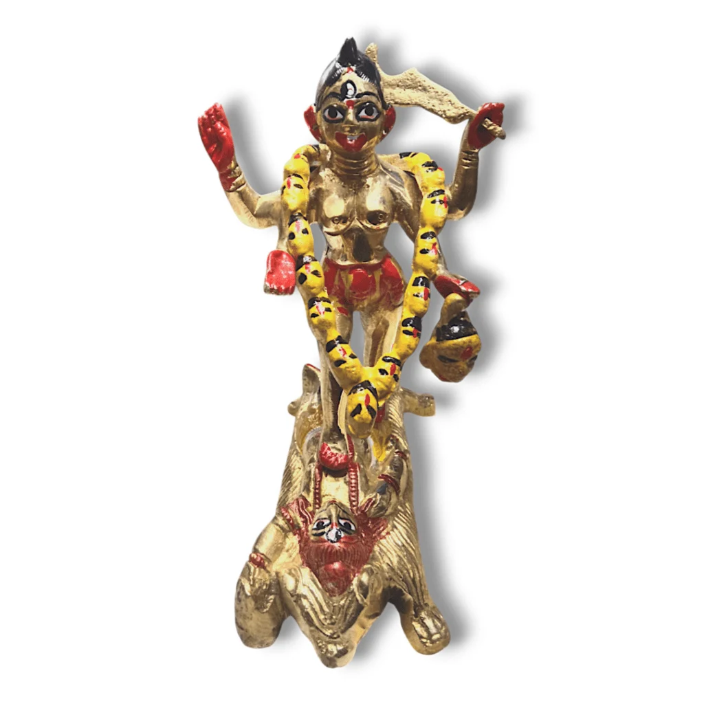 Pure Brass Dakshina Maa Kali Murti - 6.5" × 5" Pure Brass Dakshina Maa Kali Murti - Dakhina Kali Mata Murti For House, Mandir etc.