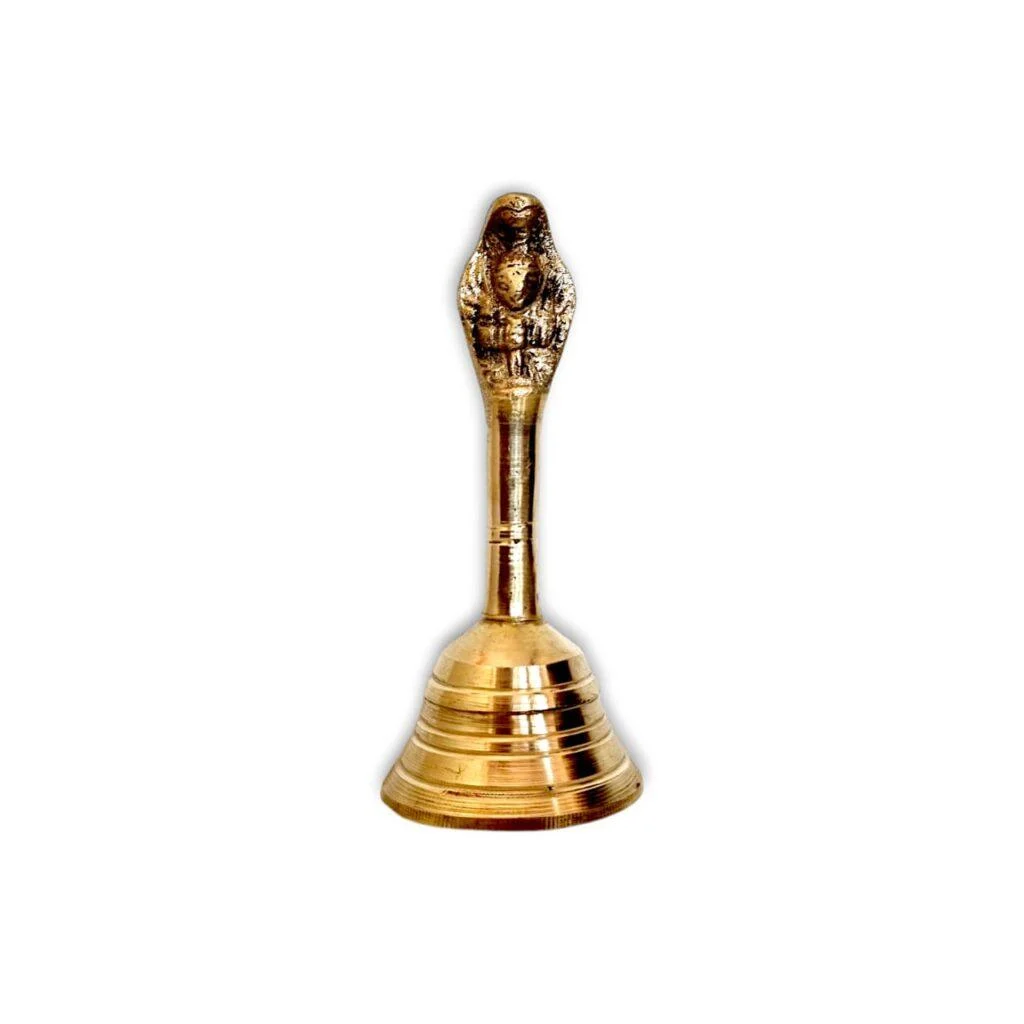 Pure Brass Ghanti - Pittal Pooja Bell - "शुद्ध ब्रास घंटी" - 5 Inch Approx - Medium Size Hand Bell