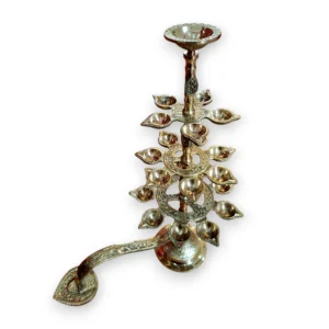 22 Vrindavani Aarti Deep - With 21 Diya And 1 Kapur Dani - Twenty One Prodip + One Karpur Dani - 21 + 1 Pure Brass Moulded Arti Diya - 21+1 Pure Pittal Arati Pradip