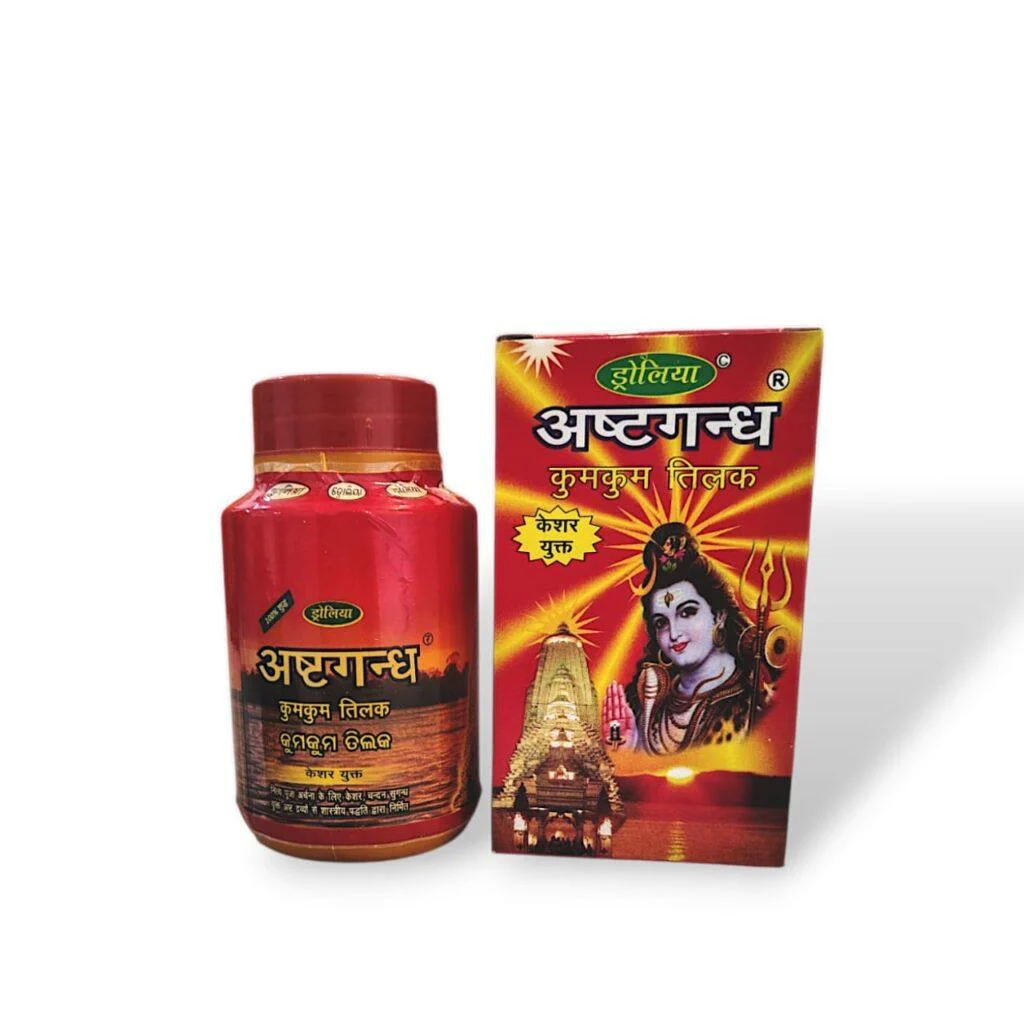 Pure Ashtagandha KumKum Tilak - Original Keshar Mixed Chandan (Sandalwood) 125 gm