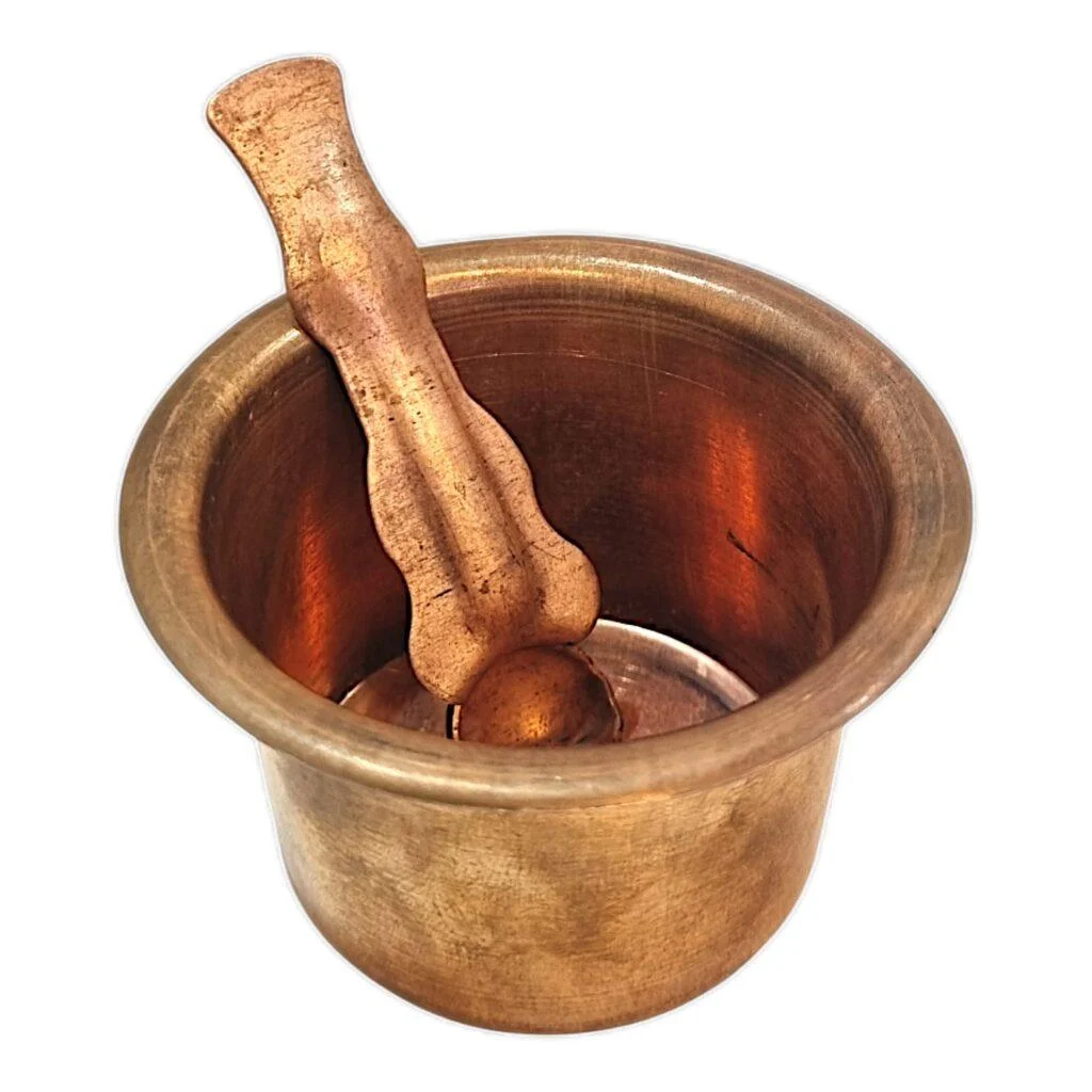 Pure Copper Pancha Patra With Achmani - "पंचपात्र आचमनी" (छोटा चम्मच) - Pure Copper Mayapuri Panch Patra Large Size
