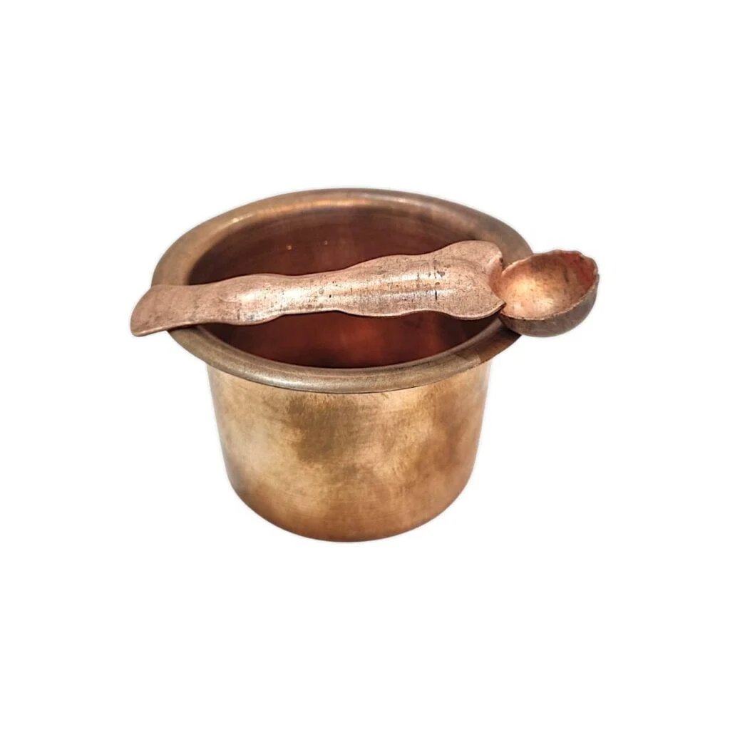 Pure Copper Pancha Patra With Achmani - "पंचपात्र आचमनी" (छोटा चम्मच) - Pure Copper Mayapuri Panch Patra Large Size - Image 2