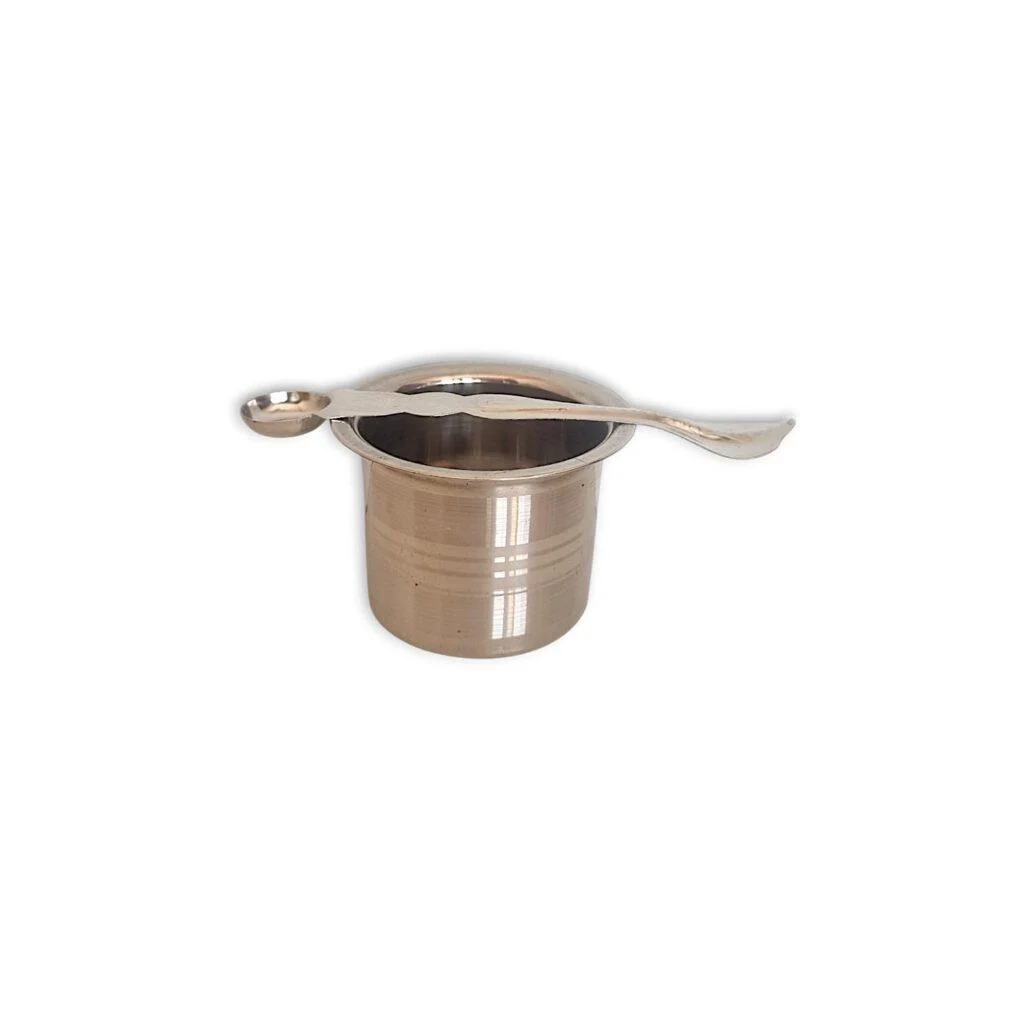 Pure Stainless Steel Pancha Patra - With Achmani - Spoon - "पंचपात्र" - "स्टेनलेस स्टील पंचपात्र" - Large Size - Image 2