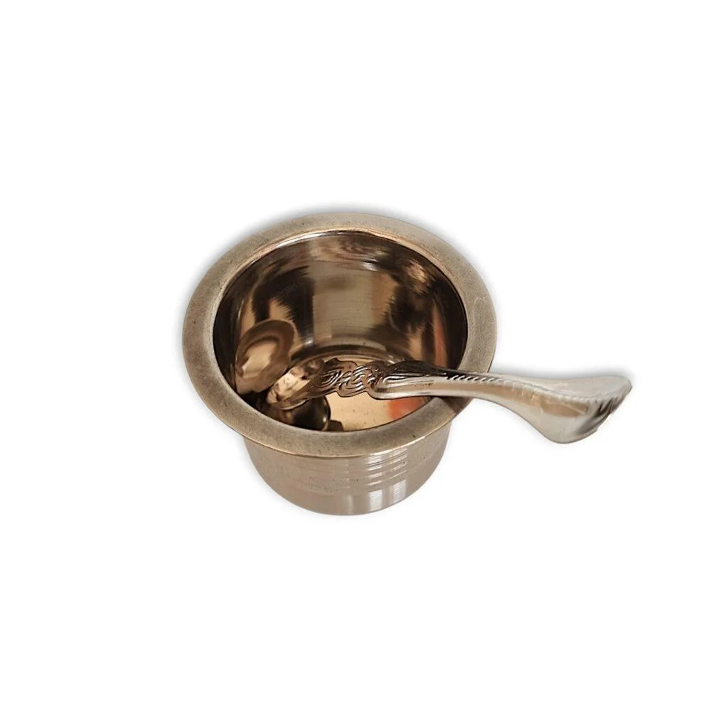 Pure Stainless Steel Pancha Patra - With Achmani - Spoon - "पंचपात्र" - "स्टेनलेस स्टील पंचपात्र" - Large Size