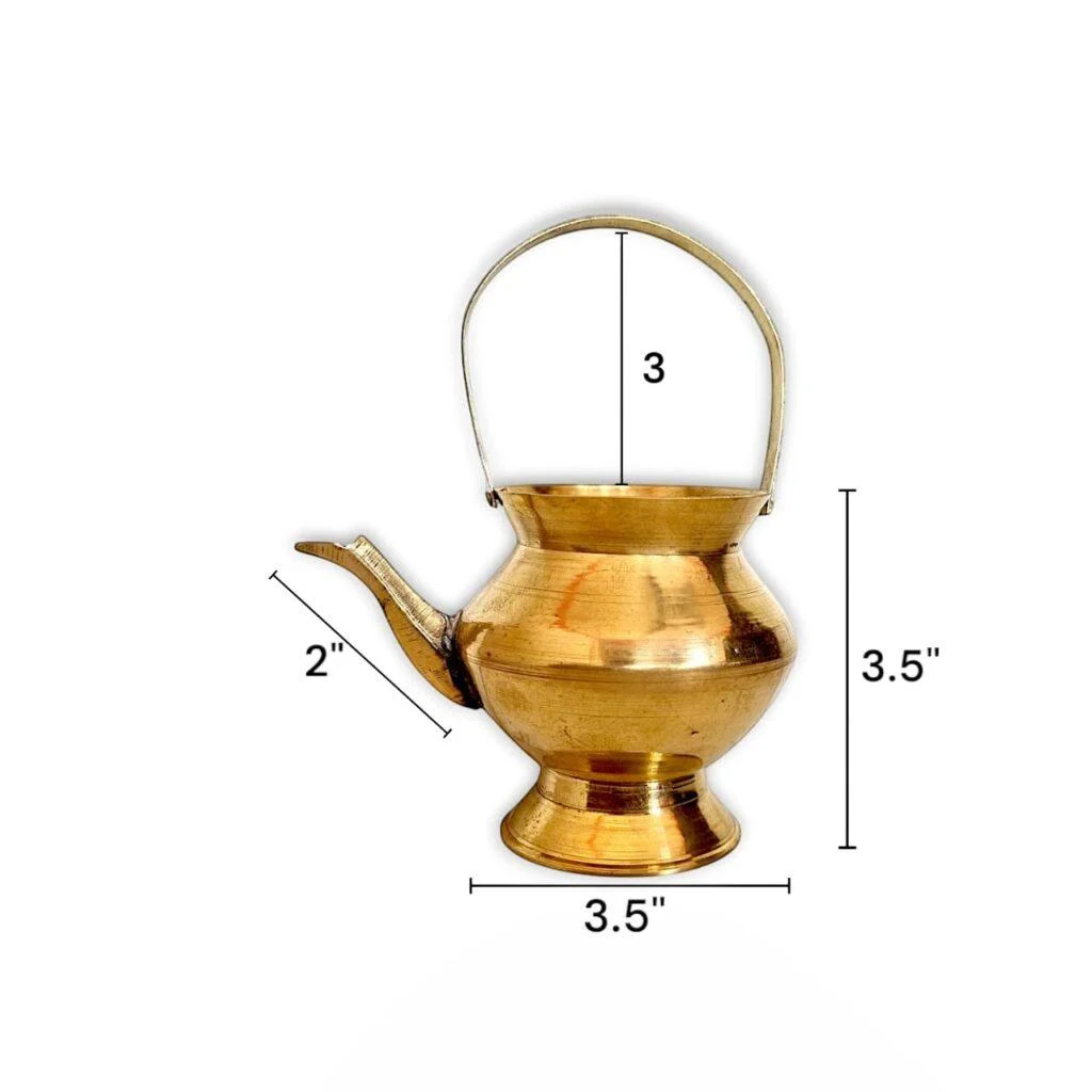 Pure Brass Kamandal - Kamandal With Handel - "शुद्ध पीतल कमंडल" 3.5 Inch - Image 4