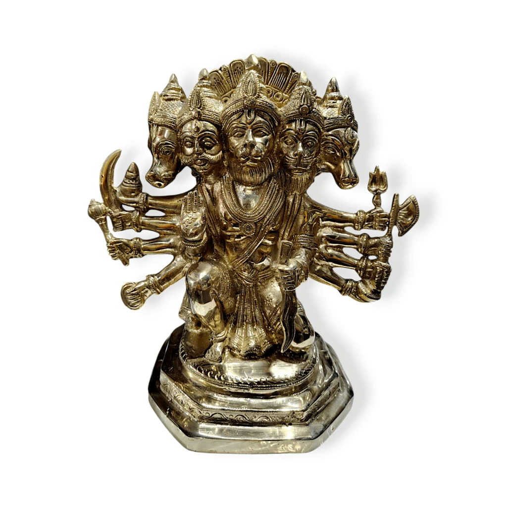 Pure Brass Panchmukhi Hanuman - Panchamukhi Hanuman ji Antique Idol - The God of strength - prosperty 13" Holy Idol - Image 2