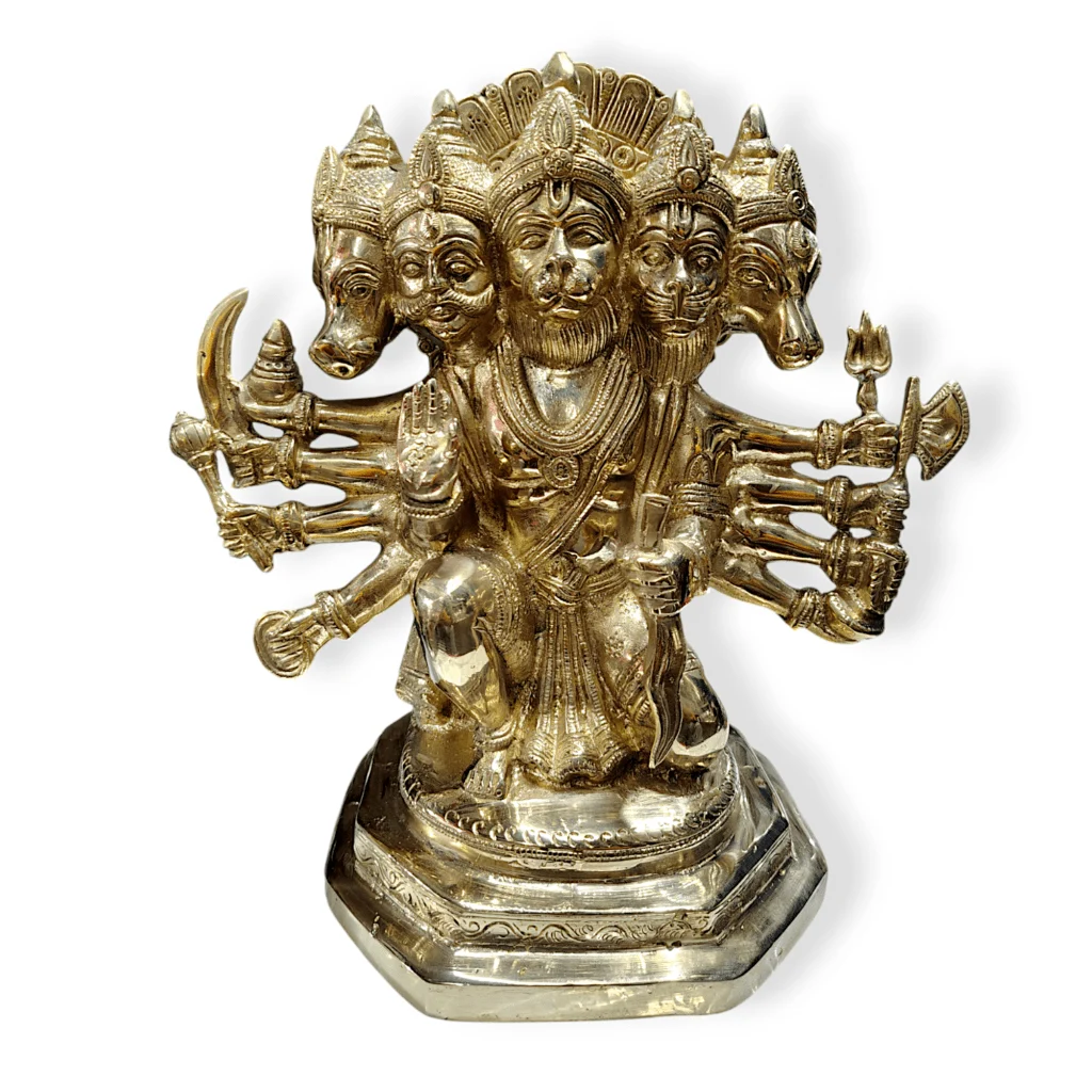 Pure Brass Panchmukhi Hanuman - Panchamukhi Hanuman ji Antique Idol - The God of strength - prosperty 13" Holy Idol