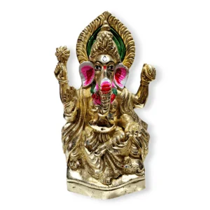 Pure Brass Golden Colored Statue Of Hindu God Ganesha - 11" Pure Pittal Murti