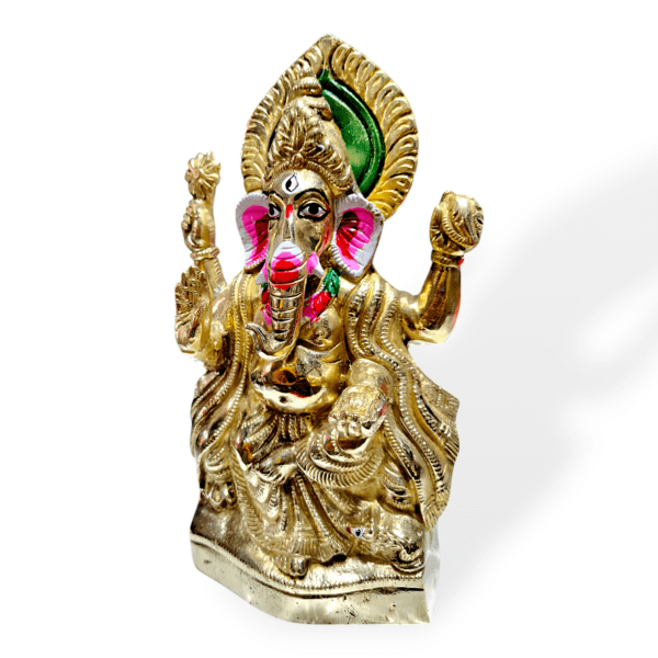 Pure Brass Golden colored Statue Of Hindu God Ganesha- 11" Pure Pittal Murti - Image 2