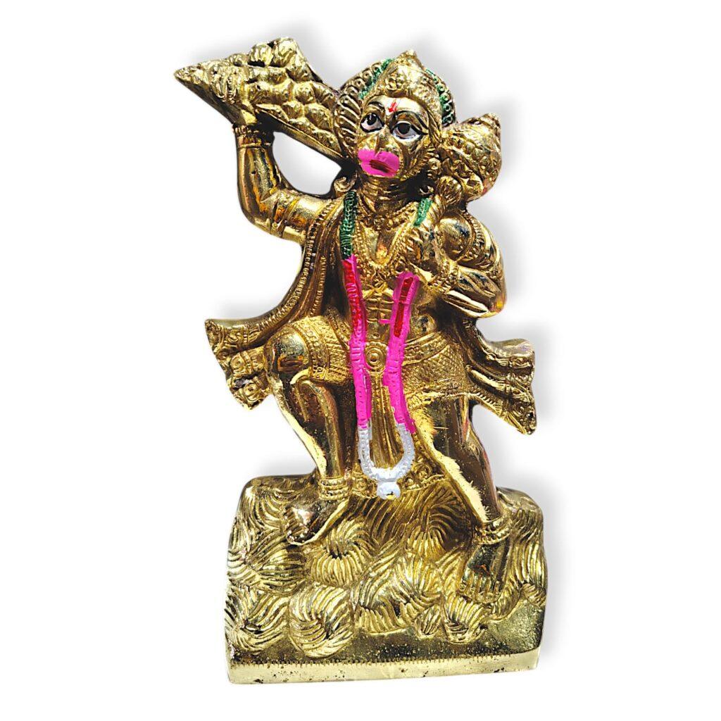 Pure Brass Hanuman Ji Statue - Hanuman Ji Standing With Himalaya Idol - 9.5 " Pure Pittal Murti