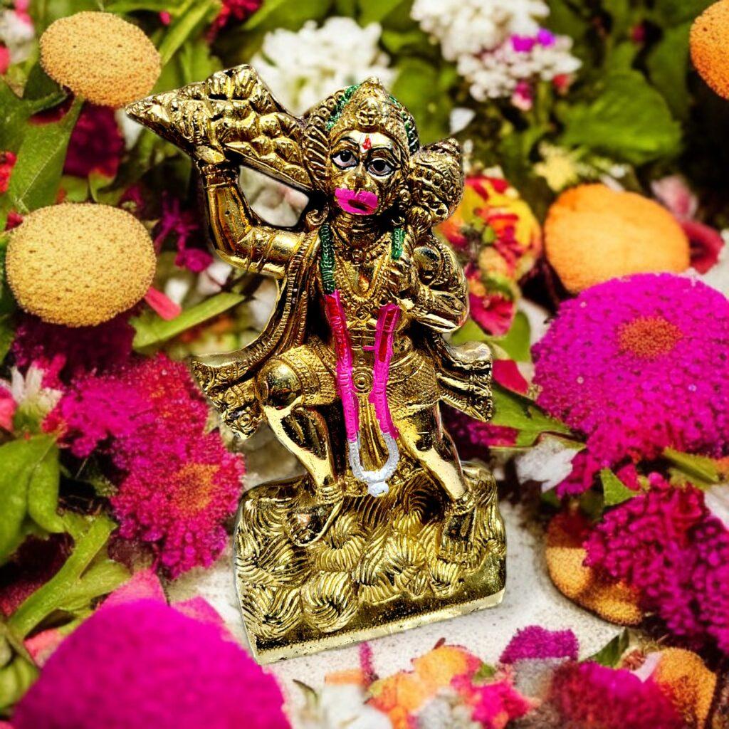 Pure Brass Hanuman Ji Statue - Hanuman Ji Standing With Himalaya Idol - 9.5 " Pure Pittal Murti - Image 2