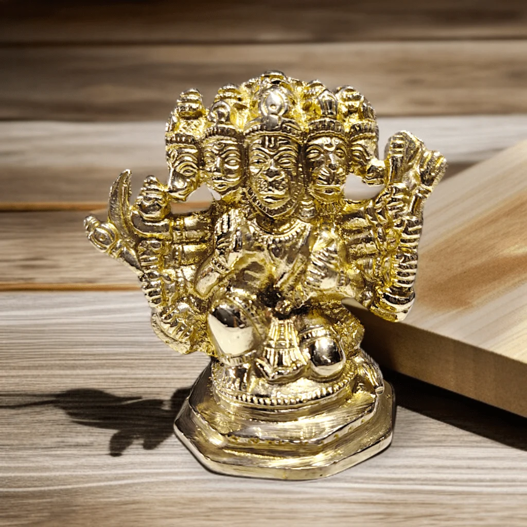 Pure Brass Panchmukhi Hanuman Ji Idol - Panchamukhi Hanuman Ji Antique Murti - The God Of Strength - Prosperty - Well Polished 3.5" Holy - Image 2