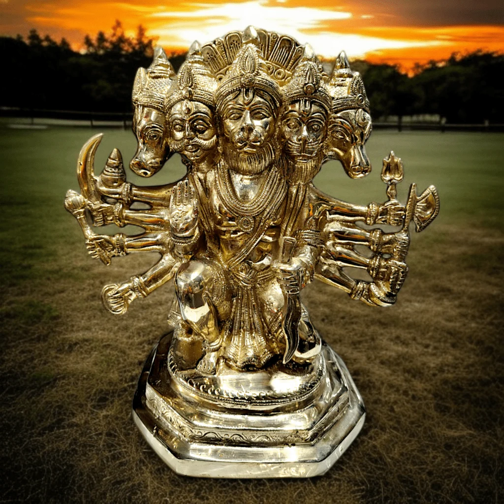 Pure Brass Panchmukhi Hanuman - Panchamukhi Hanuman ji Antique Idol - The God of strength - prosperty 13" Holy Idol - Image 3