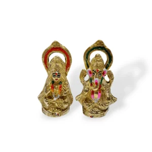 Pure Brass Lakshmi And Ganesha Golden Colored Idol - 4.3" - 4.5" Well Polished Pittal Murti