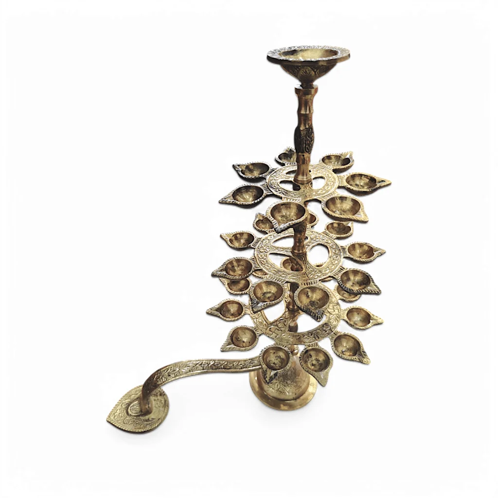 28 Vrindavani Aarti Deep - 27 Diya With 1 Kapur Dani - Twenty Seven Prodip + One Karpur Dani - 27 + 1 Pure Brass Moulded Arti Diya - 27+1 Pure Pittal Arati Pradip