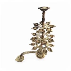 28 Vrindavani Aarti Deep - 27 Diya With 1 Kapur Dani - Twenty Seven Prodip + One Karpur Dani - 27 + 1 Pure Brass Moulded Arti Diya - 27+1 Pure Pittal Arati Pradip