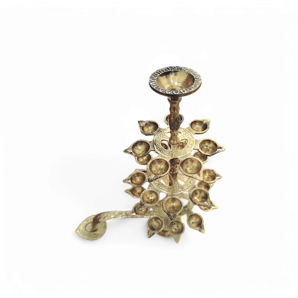 28 Vrindavani Aarti Deep - 27 Diya With 1 Kapur Dani - Twenty Seven Prodip + One Karpur Dani - 27 + 1 Pure Brass Moulded Arti Diya - 27+1 Pure Pittal Arati Pradip - Image 2