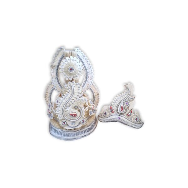 Fancy Premium Quality Topor Mukut Set For Bengali Wedding - Balurghat Special Fully Hand Crafted Topor - 100 % Shola Topor - Mukut Set For Bengali Brides And Grooms - Image 2