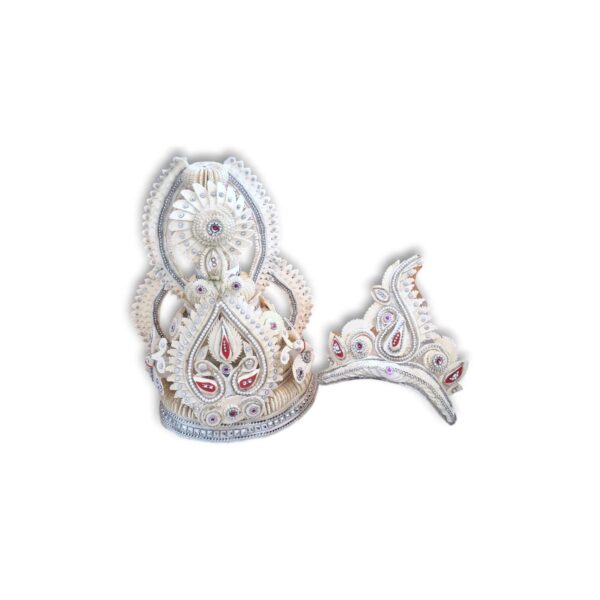 Fancy Premium Quality Topor Mukut Set For Bengali Wedding - Balurghat Special Fully Hand Crafted Topor - 100 % Shola Topor - Mukut Set For Bengali Brides And Grooms - Image 5