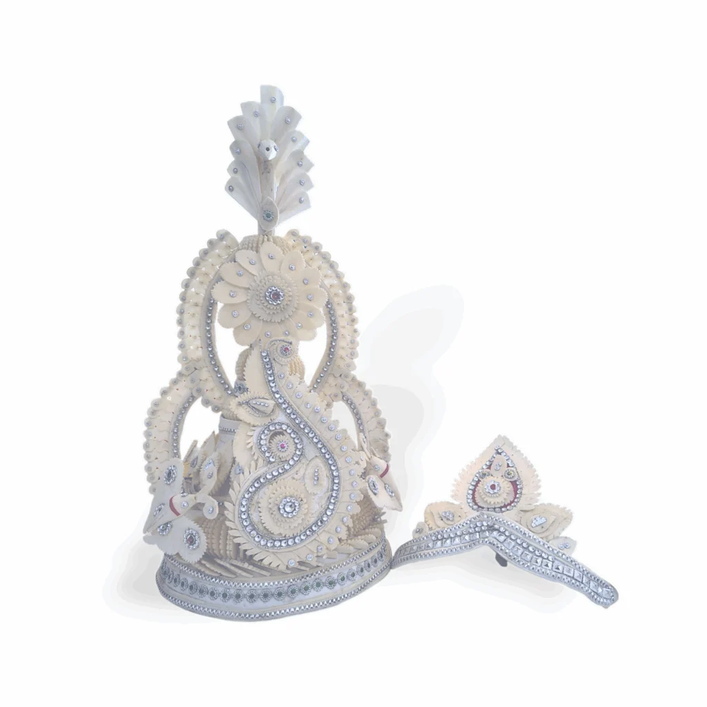 Fancy Premium Quality Topor Mukut Set For Bengali Wedding - Balurghat Special Fully Hand Crafted Topor - 100 % Shola Topor - Mukut Set For Bengali Brides And Grooms