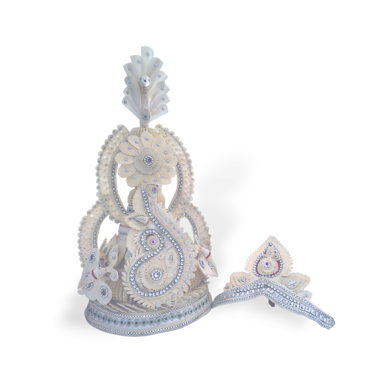 Fancy Premium Quality Topor Mukut Set For Bengali Wedding - Balurghat Special Fully Hand Crafted Topor - 100 % Shola Topor - Mukut Set For Bengali Brides And Grooms