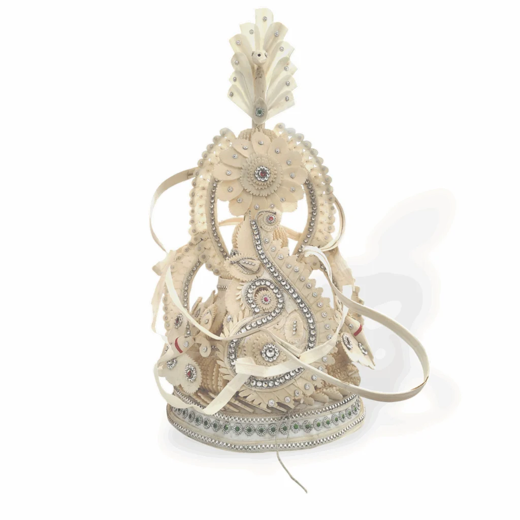 Fancy Premium Quality Topor Mukut Set For Bengali Wedding - Balurghat Special Fully Hand Crafted Topor - 100 % Shola Topor - Mukut Set For Bengali Brides And Grooms - Image 5