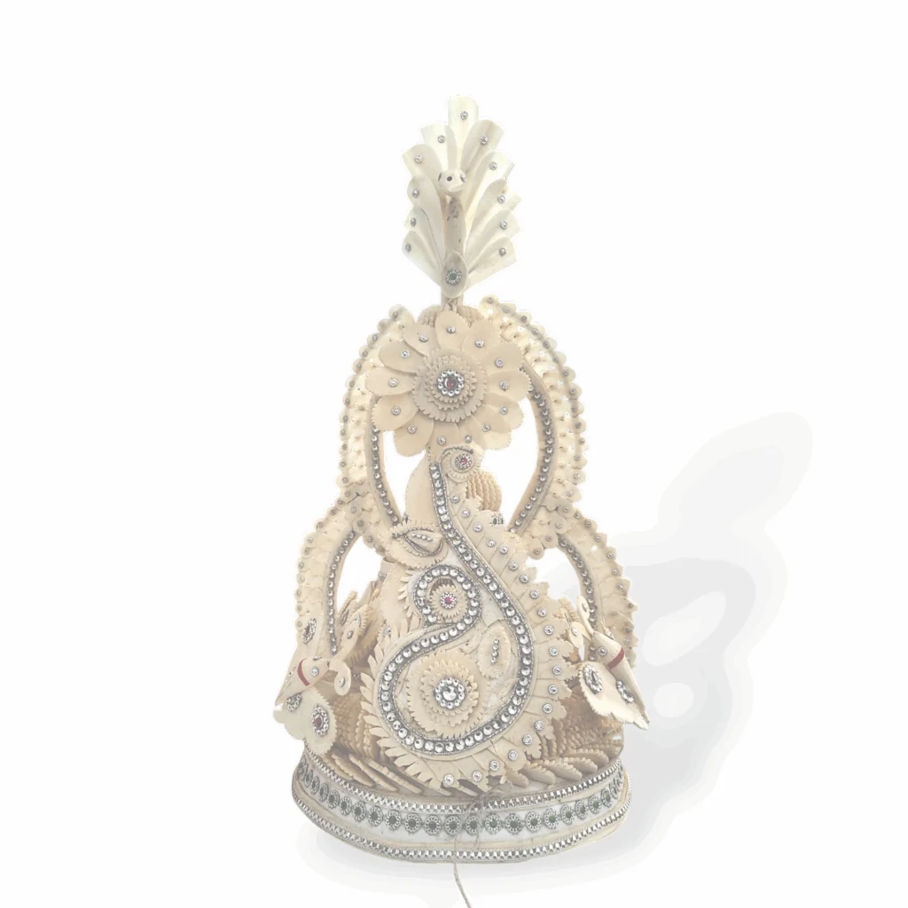 Fancy Premium Quality Topor Mukut Set For Bengali Wedding - Balurghat Special Fully Hand Crafted Topor - 100 % Shola Topor - Mukut Set For Bengali Brides And Grooms - Image 2