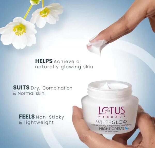 Lotus Herbals Whiteglow Skin Whitening & Brightening Nourishing Night Cream - 40gm - Image 4