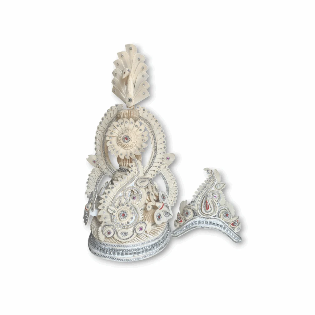 Fancy Premium Quality Topor Mukut Set For Bengali Wedding - Balurghat Special Fully Hand Crafted Topor - 100 % Shola Topor - Mukut Set For Bengali Brides And Grooms - Image 2