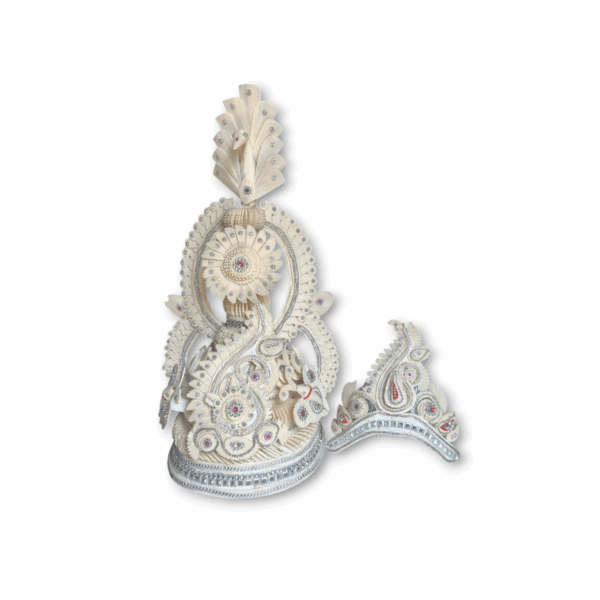 Fancy Premium Quality Topor Mukut Set For Bengali Wedding - Balurghat Special Fully Hand Crafted Topor - 100 % Shola Topor - Mukut Set For Bengali Brides And Grooms - Image 2
