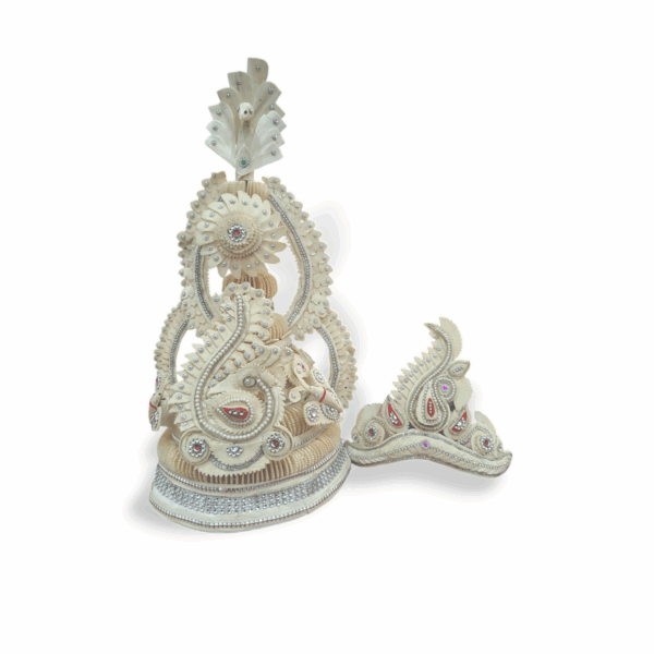 Fancy Premium Quality Topor Mukut Set For Bengali Wedding - Balurghat Special Fully Hand Crafted Topor - 100 % Shola Topor - Mukut Set For Bengali Brides And Grooms - Image 2