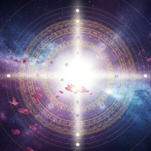 A serene cosmic scene depicting the formless divine essence, with a central void emanating pure white ethereal light, surrounded by concentric circles of dissolving sacred geometry patterns in gold and deep indigo. Multiple translucent layers of mandalas fade into nothingness, symbolizing transcendence beyond attributes. Floating golden Sanskrit symbols gradually disintegrating into particles of light. Subtle wisps of cosmic energy in deep purple and midnight blue swirl throughout. The background shows a gradient from deep space black to celestial blue, with hints of nebulae. Sacred threads of consciousness represented by delicate golden lines interconnect throughout the composition. Floating lotus petals dissolve into pure light. The scene has a photorealistic digital art style with incredible detail, depth, and dimensional lighting effects, creating an abstract yet deeply spiritual atmosphere. Soft glows and lens flares enhance the divine ambiance. The entire composition suggests infinite vastness while maintaining visual harmony.