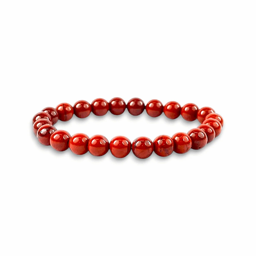Natural Red Jasper Crystal Bracelet - Healing Gemstone Beaded Bracelet Grounding Energy Stone - for Strength & Stability Handcrafted with Genuine Red Jasper Beads - Includes Certificate of Authenticity